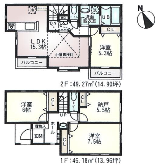 Floor plan. (12 Building), Price 41,300,000 yen, 4LDK, Land area 86.43 sq m , Building area 95.45 sq m