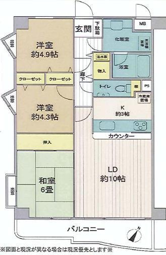 Floor plan. 3LDK, Price 18 million yen, Occupied area 67.52 sq m , Balcony area 7.84 sq m