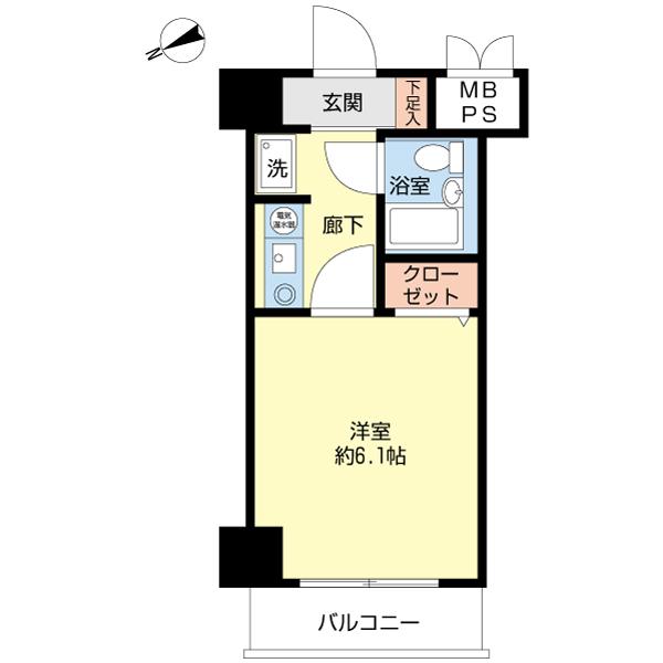 Floor plan. 1K, Price 6.79 million yen, Occupied area 18.85 sq m , Balcony area 2.61 sq m