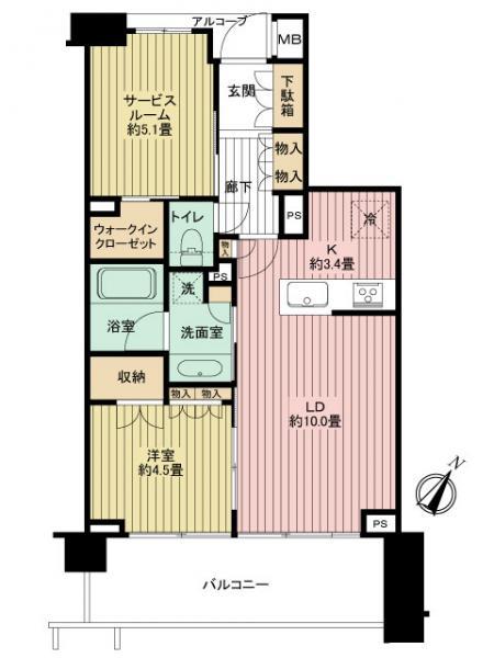 Floor plan. 1LDK+S, Price 39,800,000 yen, Occupied area 55.09 sq m , Balcony area 11.16 sq m