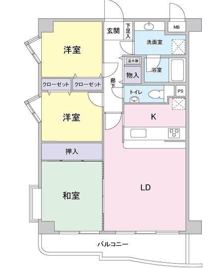 Floor plan. 3LDK, Price 18 million yen, Occupied area 67.52 sq m , Balcony area 7.84 sq m