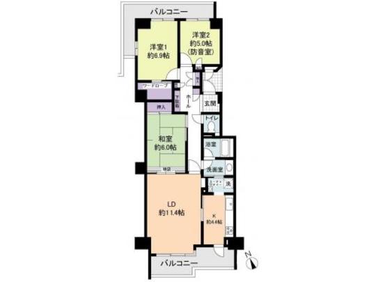 Floor plan. Southwestward with a double-sided balcony, Condominiums per yang also may ventilation 3LDK