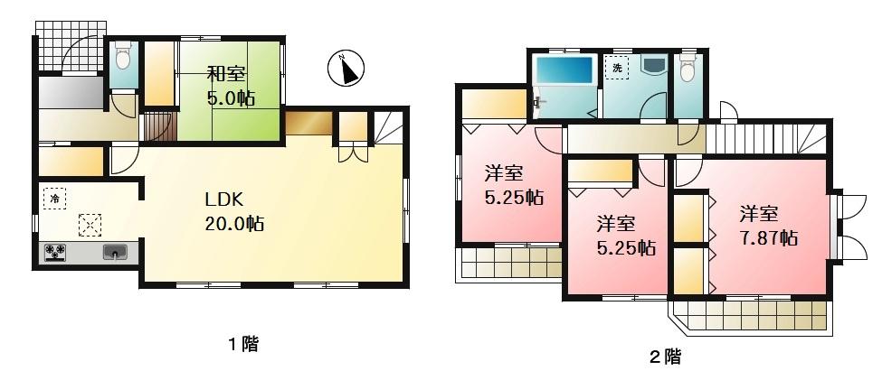 Floor plan. (1 Building), Price 37,800,000 yen, 3LDK, Land area 128.42 sq m , Building area 101.85 sq m