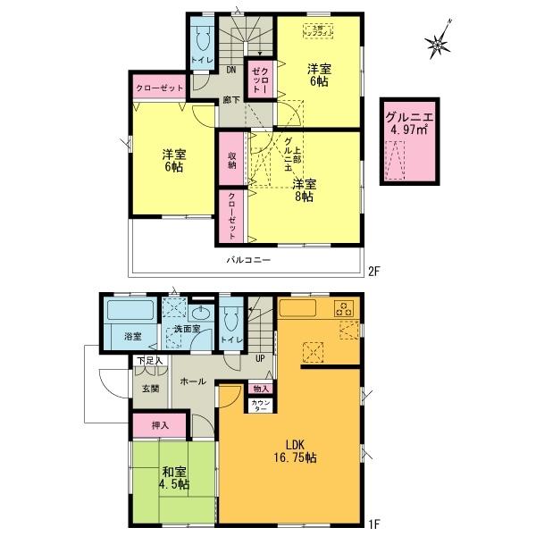 Floor plan. 34,800,000 yen, 4LDK, Land area 100.52 sq m , Building area 101.85 sq m