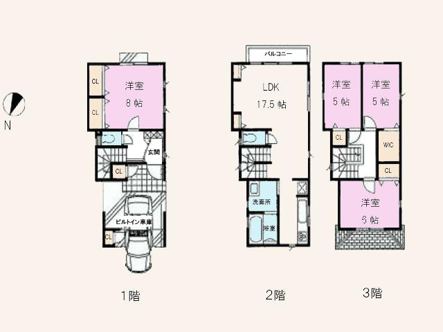 Floor plan. (1 Building), Price 44,800,000 yen, 4LDK, Land area 71.57 sq m , Building area 110.54 sq m