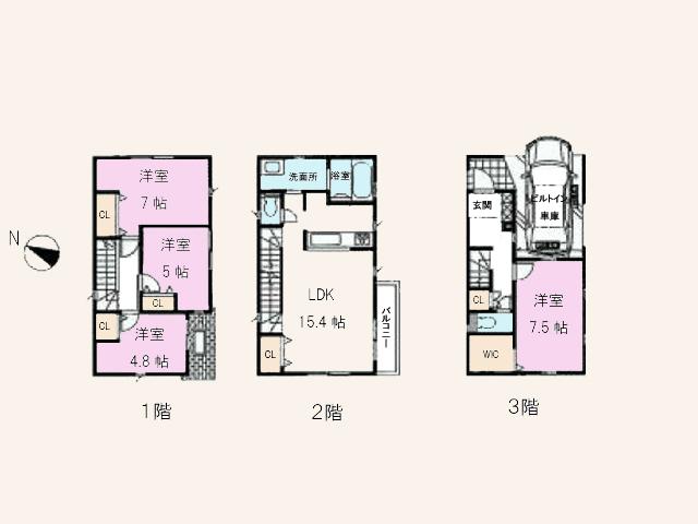 Floor plan. (5 Building), Price 47,800,000 yen, 4LDK, Land area 65.59 sq m , Building area 104.87 sq m