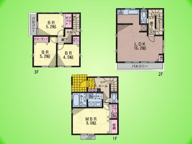 Floor plan. (Building 2), Price 41,800,000 yen, 4LDK, Land area 90.12 sq m , Building area 102.46 sq m