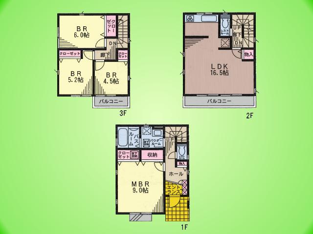 Floor plan. (4 Building), Price 42,800,000 yen, 4LDK, Land area 85.54 sq m , Building area 104.34 sq m