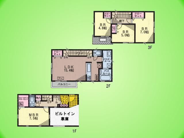 Floor plan. (5 Building), Price 47,800,000 yen, 4LDK, Land area 65.59 sq m , Building area 104.87 sq m