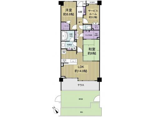 Floor plan. 2LDK, Price 29,900,000 yen, Occupied area 80.62 sq m , Balcony area 11 sq m terrace, Because there is a dedicated garden, Open feeling there before living.