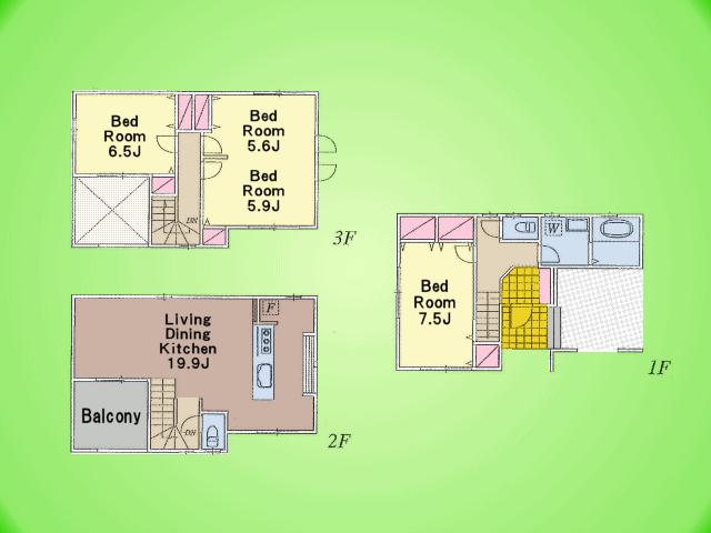Floor plan. (A Building), Price 44,980,000 yen, 3LDK, Land area 75.12 sq m , Building area 121.4 sq m