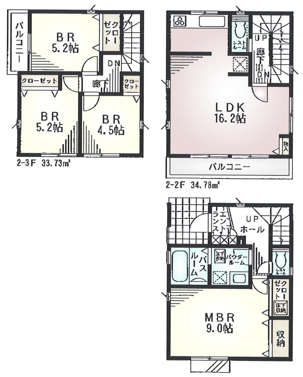 Floor plan. (Building 2), Price 41,800,000 yen, 4LDK, Land area 90.12 sq m , Building area 102.46 sq m