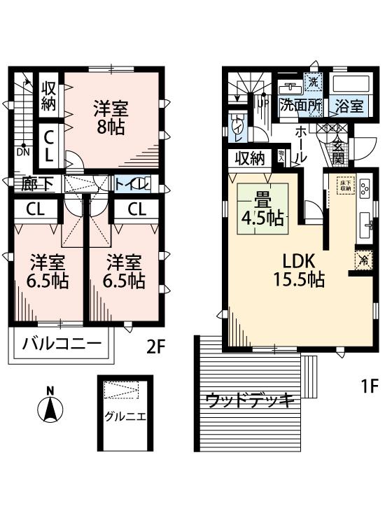 Floor plan. (1 Building), Price 43,800,000 yen, 4LDK, Land area 128.39 sq m , Building area 104.67 sq m
