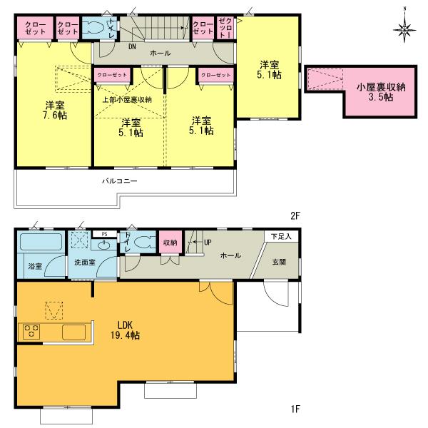 Floor plan. (31 Building), Price 35,800,000 yen, 3LDK, Land area 125.63 sq m , Building area 100.19 sq m
