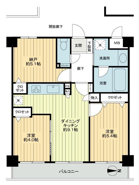 Floor plan. 2DK + S (storeroom), Price 21,800,000 yen, Occupied area 54.67 sq m , Balcony area 7.81 sq m floor plan