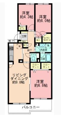 Floor plan. 3LDK, Price 26,900,000 yen, Footprint 72.5 sq m , Balcony area 10.05 sq m south-facing for, Good per sun