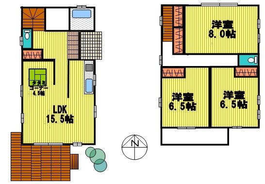 Floor plan. (1 Building), Price 43,800,000 yen, 3LDK, Land area 128.39 sq m , Building area 125.24 sq m