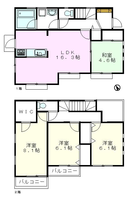 Floor plan. (Building 2), Price 51,800,000 yen, 4LDK, Land area 129.01 sq m , Building area 99.78 sq m