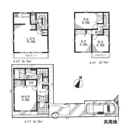 Floor plan. (4 Building), Price 42,800,000 yen, 4LDK, Land area 85.54 sq m , Building area 104.34 sq m