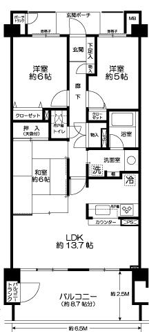 Floor plan. 3LDK, Price 26,800,000 yen, Footprint 71.1 sq m , Balcony area 14.46 sq m