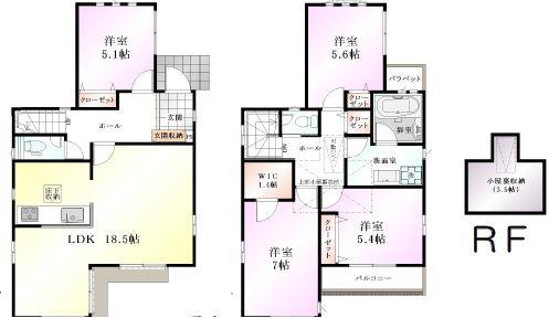 Floor plan. (9 Building), Price 34,800,000 yen, 4LDK, Land area 126.32 sq m , Building area 100.28 sq m