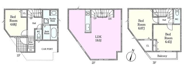 Floor plan. (9 Building), Price 34,300,000 yen, 3LDK, Land area 62.01 sq m , Building area 90.04 sq m