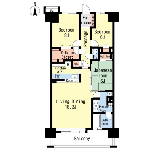 Floor plan. 3LDK, Price 34,800,000 yen, Occupied area 95.71 sq m , Balcony area 12.78 sq m