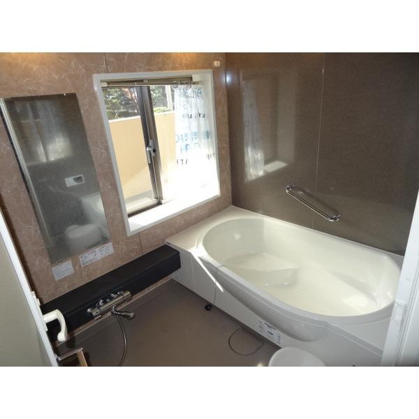 Bathroom. View bus bathed in bright sunshine