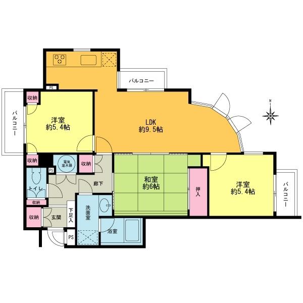 Floor plan. 3DK, Price 24,800,000 yen, Occupied area 72.31 sq m , Balcony area 7.35 sq m
