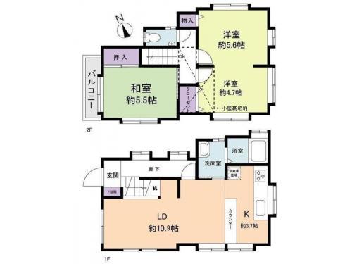 Floor plan. 27 million yen, 2LDK, Land area 62.81 sq m , Building area 71.04 sq m Mato is has been modified a 3LDK to 2LDK. Separately it requires a wall installation work to return to 3LDK.  The entrance of the door There are two. 
