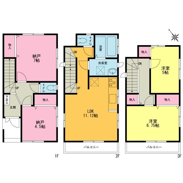 Floor plan. (Building 2), Price 35,800,000 yen, 4LDK, Land area 83.51 sq m , Building area 92.73 sq m