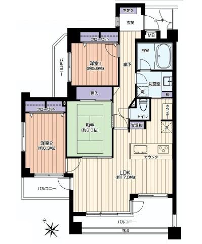 Floor plan. 3LDK, Price 31,800,000 yen, Occupied area 83.62 sq m , Balcony area 16.54 sq m