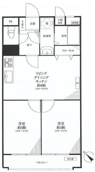 Floor plan. 2LDK, Price 12.8 million yen, Footprint 45 sq m , Balcony area 4.43 sq m