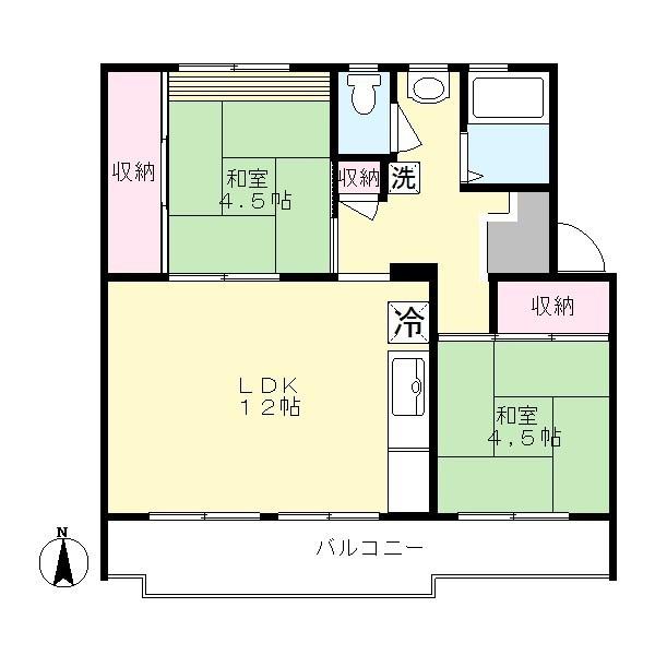 Floor plan. 2LDK, Price 7.9 million yen, Occupied area 45.43 sq m