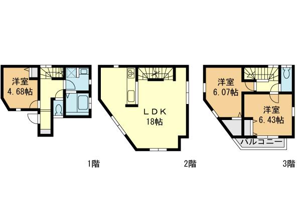 Floor plan. (9 Building), Price 32,800,000 yen, 3LDK, Land area 62.01 sq m , Building area 90.04 sq m