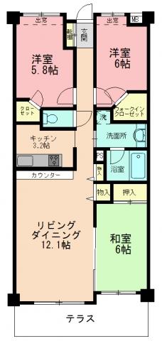 Floor plan. 3LDK, Price 26,800,000 yen, Occupied area 73.29 sq m , Balcony area 9.8 sq m