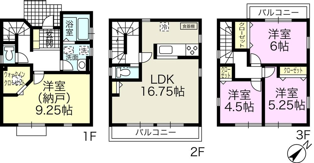 Floor plan. (3 Building), Price 40,800,000 yen, 4LDK, Land area 92.03 sq m , Building area 104.23 sq m