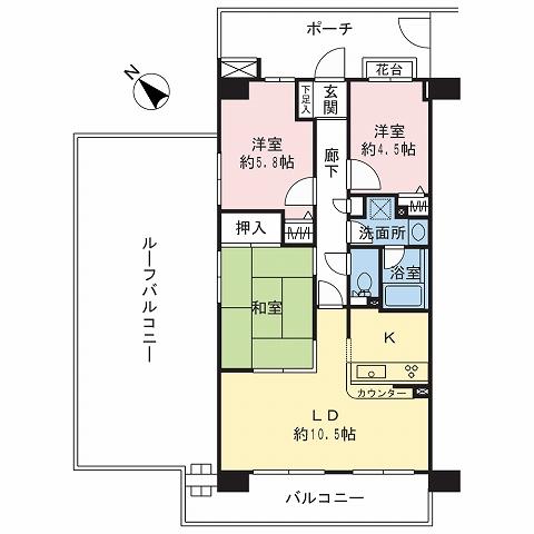 Floor plan. 3LDK, Price 22,800,000 yen, Occupied area 64.27 sq m , Balcony area 9.94 sq m floor plan