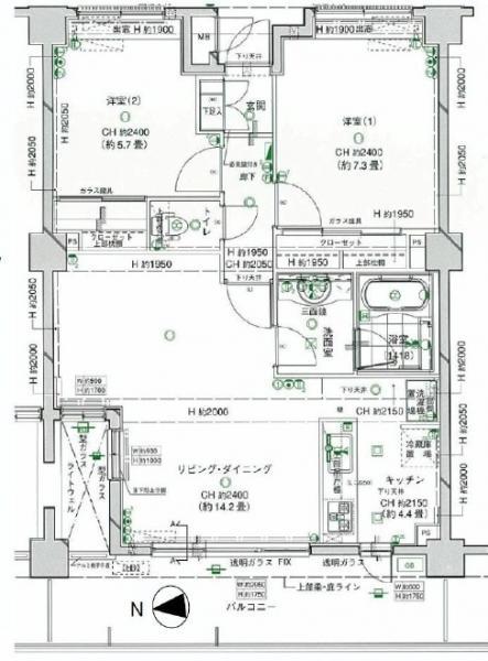 Floor plan. 2LDK, Price 25 million yen, Occupied area 69.27 sq m , Balcony area 13.31 sq m