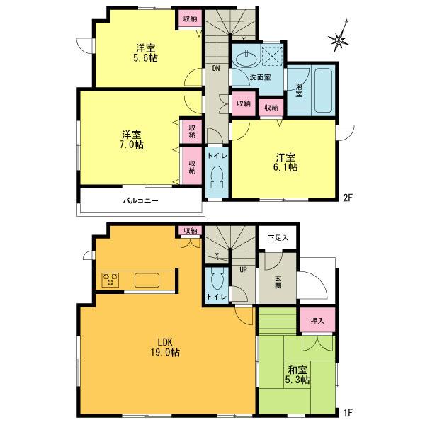 Floor plan. (1 Building), Price 46,800,000 yen, 4LDK, Land area 105.78 sq m , Building area 97.29 sq m