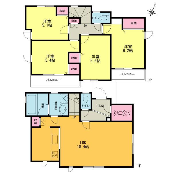 Floor plan. (6 Building), Price 44,380,000 yen, 4LDK, Land area 103.58 sq m , Building area 93.05 sq m