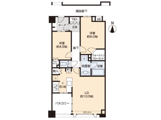 Floor plan. 2LDK, Price 24 million yen, Occupied area 56.76 sq m , Balcony area 5.51 sq m floor plan