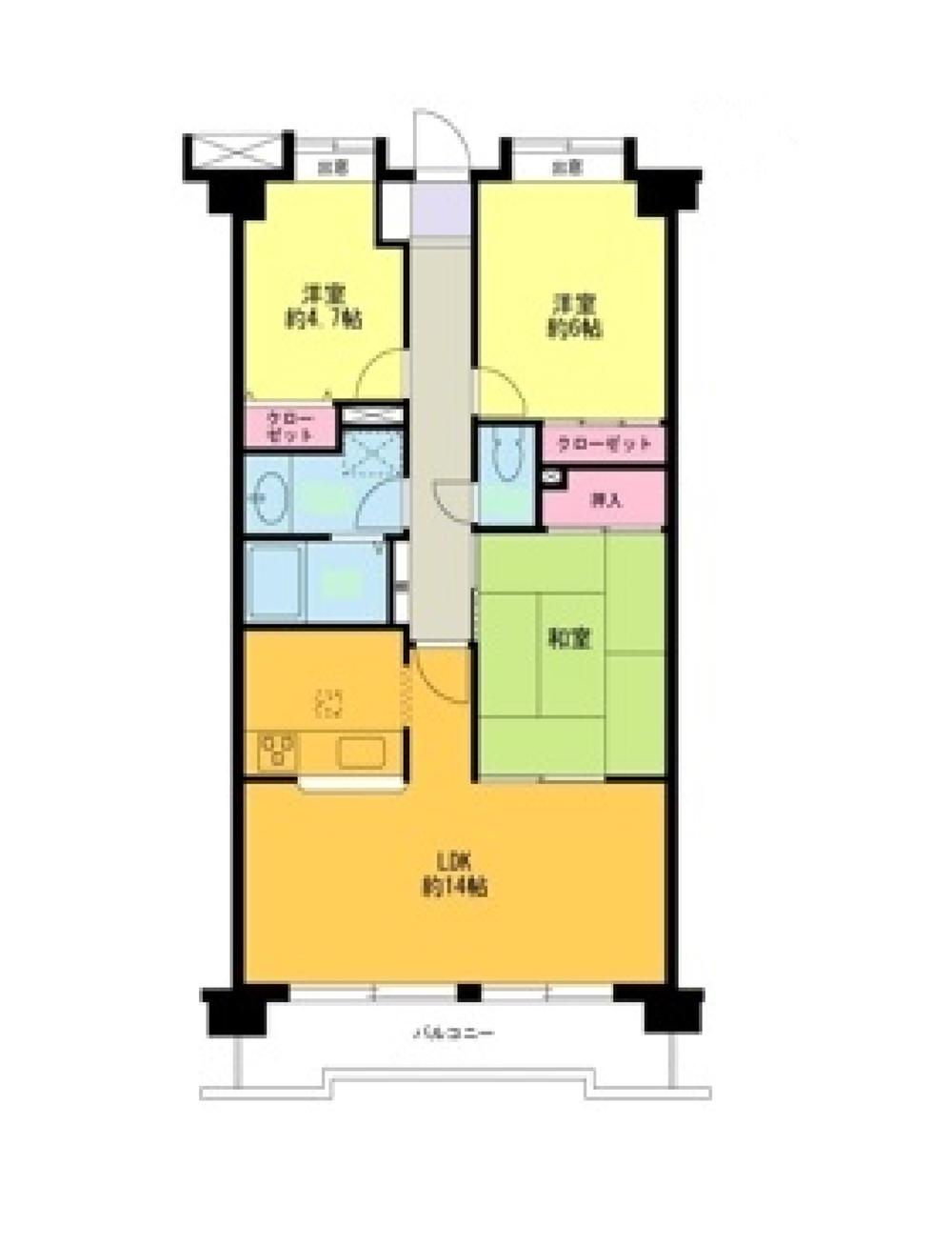 Floor plan. 3LDK, Price 22,800,000 yen, Occupied area 69.97 sq m , Balcony area 8.15 sq m 3LDK