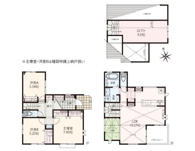 Floor plan. (No.7), Price 48,800,000 yen, 3LDK, Land area 91.4 sq m , Building area 97.5 sq m