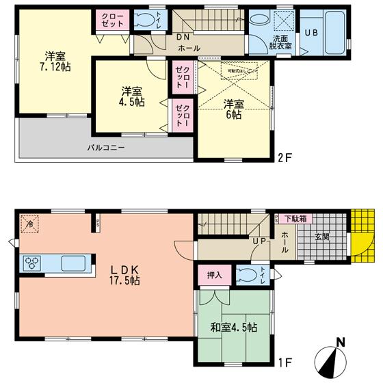 Floor plan. (1 Building), Price 40,800,000 yen, 4LDK, Land area 107.23 sq m , Building area 95.84 sq m