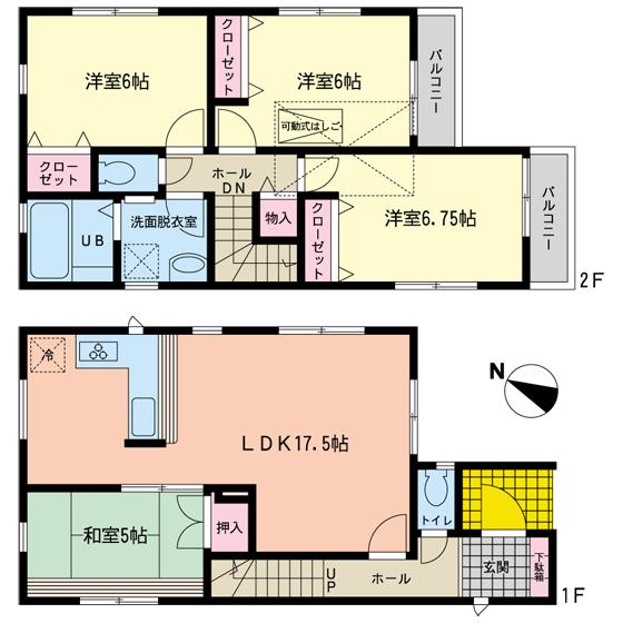 Floor plan. (5 Building), Price 40,800,000 yen, 4LDK, Land area 100.61 sq m , Building area 95.64 sq m