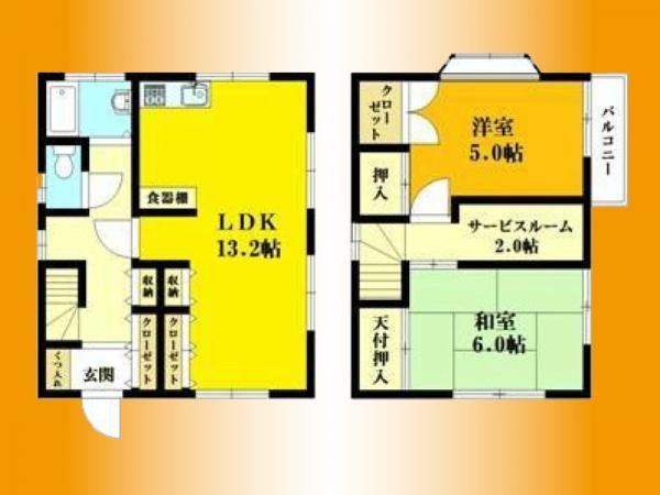 Floor plan. 14.8 million yen, 2LDK+S, Land area 91.65 sq m , Building area 63.61 sq m