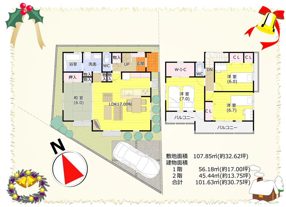 Compartment view + building plan example. Building plan example, Land price 39,800,000 yen, Land area 107.85 sq m compartment view ・ Floor plan