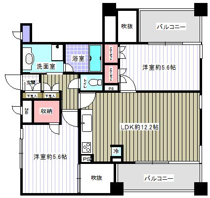 Floor plan. 2LDK, Price 26,800,000 yen, Occupied area 51.64 sq m , Balcony area 11.52 sq m