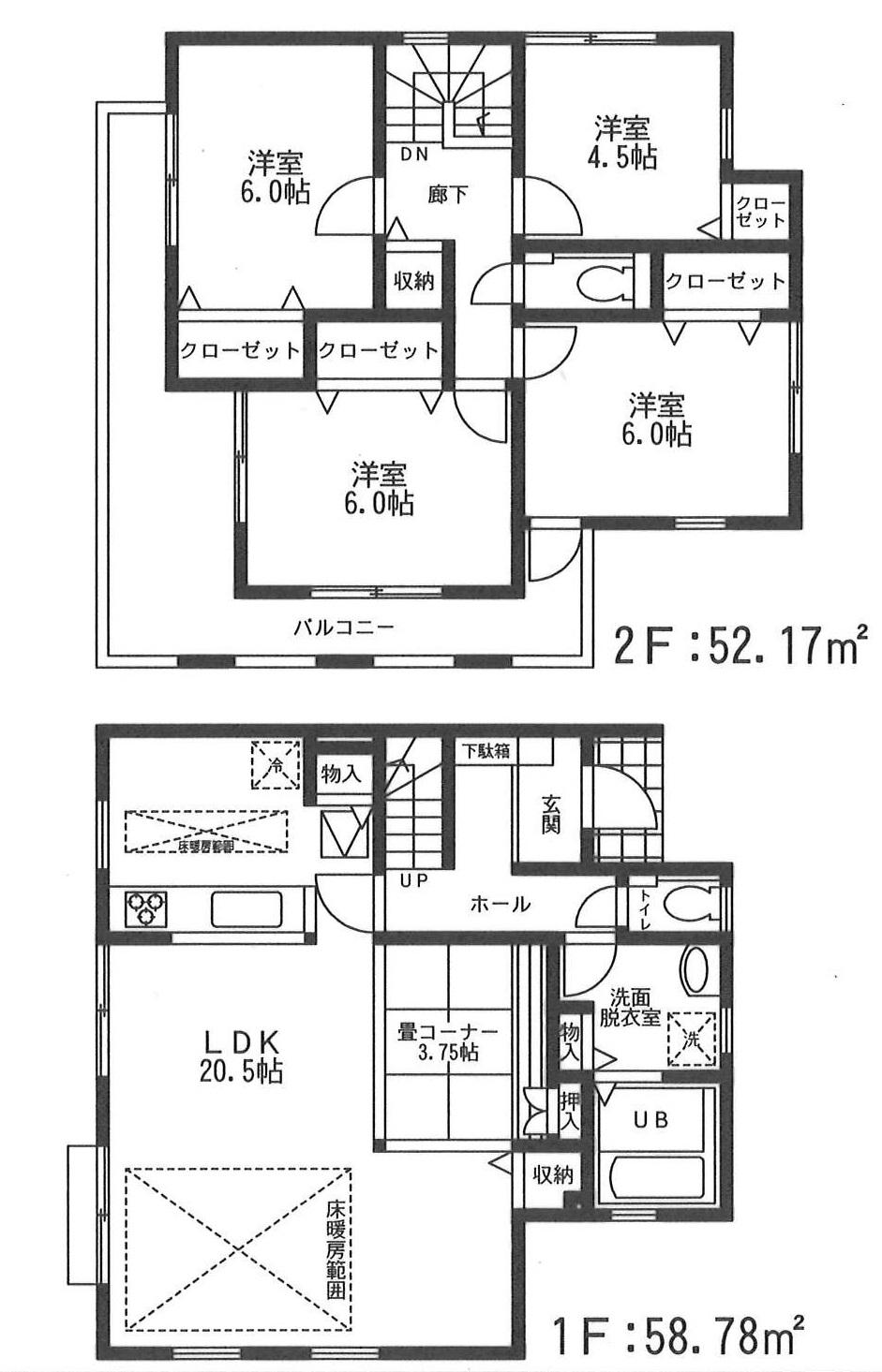 Building plan example (floor plan). Building reference plan. 4SLDK area / 110.95 sq m  Building price / 17.5 million (tax included)